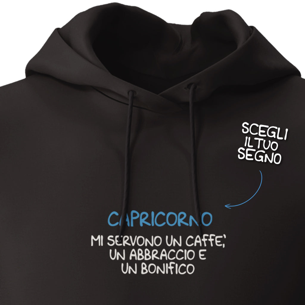 Felpa unisex Caffè, abbraccio e bonifico dell'album Mood esilarante di Luigi Torres Cerciello con cappuccio senza zip, stile e comfort in un unico prodotto