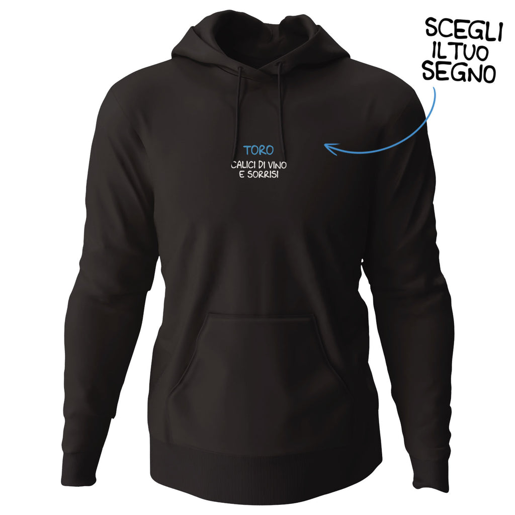 Felpa unisex Calici di vino e sorrisi dell'album Mood esilarante di Luigi Torres Cerciello con cappuccio senza zip, stile e comfort in un unico prodotto